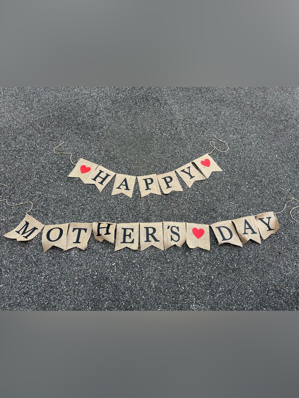 Burlap "Happy Mother's Day" Banner with Red Heart Accents